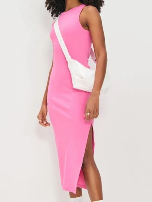 Sinsay - Sukienka midi w prążek z rozcięciem - różowy