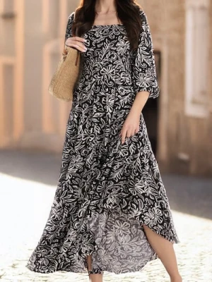 Sinsay - Sukienka midi w roślinny wzór - wielobarwny