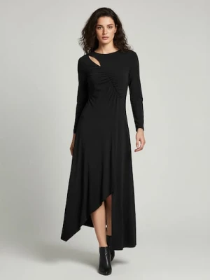 Sinsay - Sukienka midi z asymetrycznym dołem - czarny