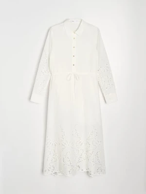 Sinsay - Sukienka midi z ażurowymi wstawkami - biały