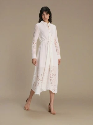 Sinsay - Sukienka midi z ażurowymi wstawkami - biały