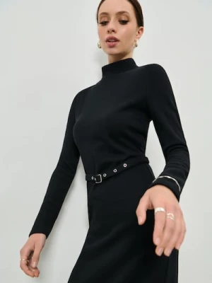 Sinsay - Sukienka midi z bawełną i ozdobnym paskiem - czarny