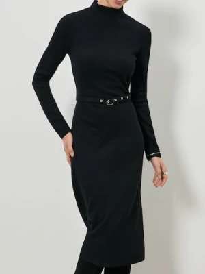 Sinsay - Sukienka midi z bawełną i ozdobnym paskiem - czarny