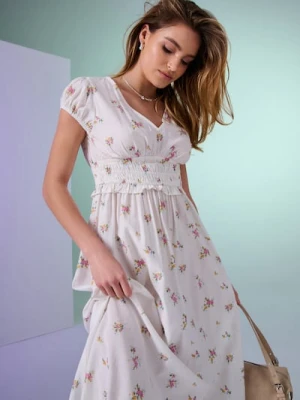 Sinsay - Sukienka midi z dekoltem V i motywem kwiatowym z wiskozą - wielobarwny