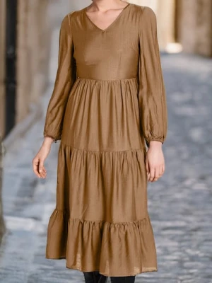 Sinsay - Sukienka midi z efektem stopniowania - brązowy