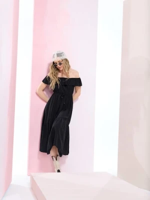 Sinsay - Sukienka midi z falbaną z wiskozą - czarny