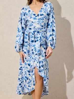 Sinsay - Sukienka midi z falbanami i wiskozą - wielobarwny