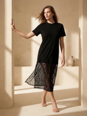 Sinsay - Sukienka midi z koronkowym dołem - czarny