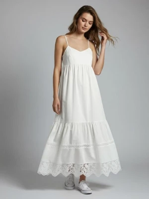 Zdjęcie produktu Sinsay - Sukienka midi z koronkowym wykończeniem - biały