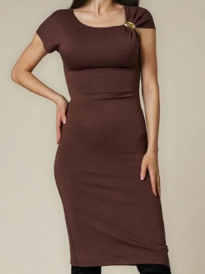 Sinsay - Sukienka midi z marszczeniami - bordowy