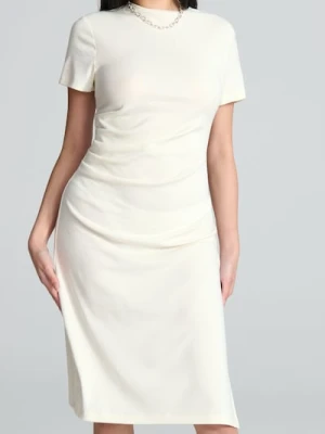 Sinsay - Sukienka midi z marszczeniami - kremowy