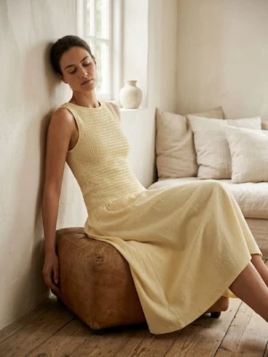 Sinsay - Sukienka midi z marszczeniem - żółty