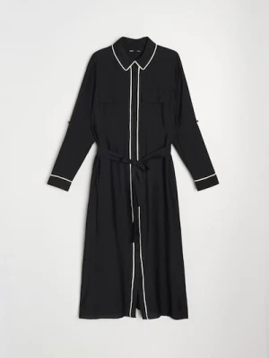 Sinsay - Sukienka midi z paskiem - czarny