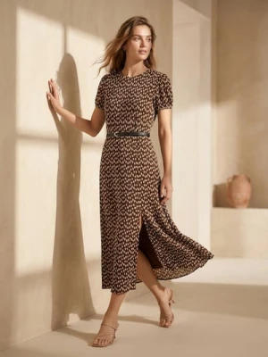 Sinsay - Sukienka midi z paskiem w kwiaty - wielobarwny