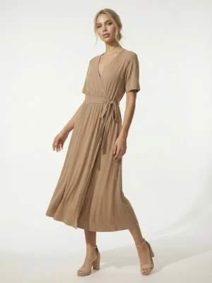 Sinsay - Sukienka midi z paskiem z modalem - beżowy