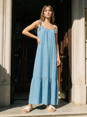 Sinsay - Sukienka midi z wiązanymi ramiączkami z lyocellu - niebieski