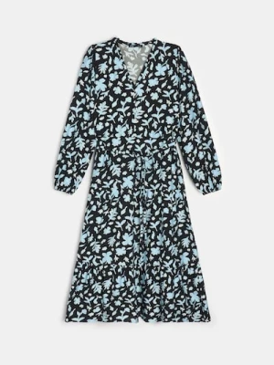 Sinsay - Sukienka midi z wiskozą w kwiatowy wzór - wielobarwny
