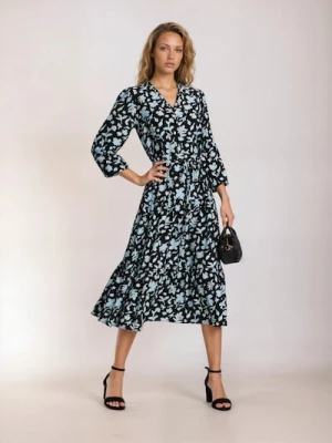 Sinsay - Sukienka midi z wiskozą w kwiatowy wzór - wielobarwny