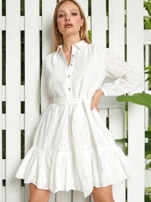 Sinsay - Sukienka mini ażurowa - kremowy