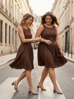 Sinsay - Sukienka mini bez rękawów z marszczeniami i wiskozą - brązowy