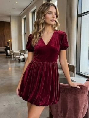 Sinsay - Sukienka mini bombka - bordowy