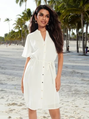 Sinsay - Sukienka mini koszulowa - kremowy