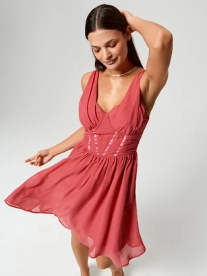 Sinsay - Sukienka mini rozkloszowana - koralowy