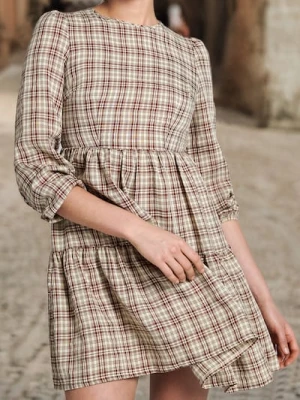 Sinsay - Sukienka mini w kratę - bordowy