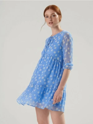 Sinsay - Sukienka mini w kwiaty - błękitny
