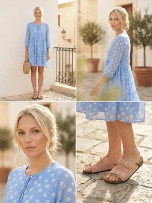 Sinsay - Sukienka mini w kwiaty - błękitny