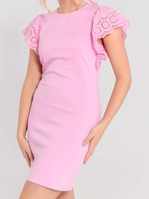 Sinsay - Sukienka mini z ażurowym rękawem - różowy