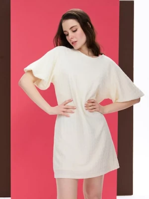 Sinsay - Sukienka mini z bufiastym rękawem - kremowy