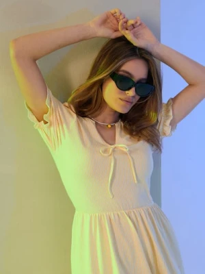 Sinsay - Sukienka mini z bufiastym rękawem w paski - żółty