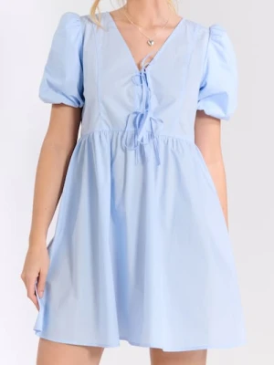 Sinsay - Sukienka mini z bufiastym rękawem - błękitny