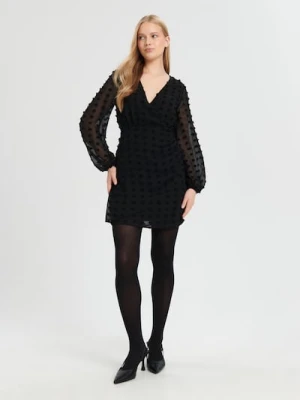 Sinsay - Sukienka mini z bufiastymi rękawami - czarny