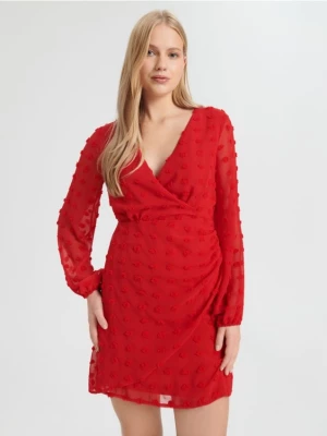 Sinsay - Sukienka mini z bufiastymi rękawami - czerwony