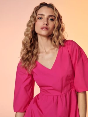 Sinsay - Sukienka mini z bufiastymi rękawami - różowy