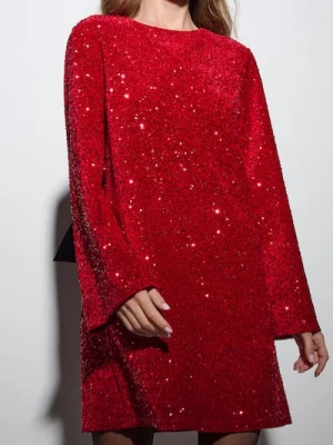 Sinsay - Sukienka mini z cekinami - bordowy