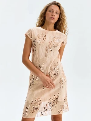 Sinsay - Sukienka mini z cekinami - kremowy