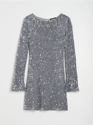 Sinsay - Sukienka mini z cekinami - srebrny