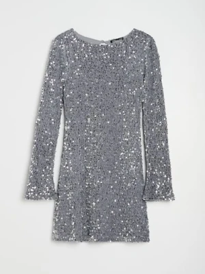 Sinsay - Sukienka mini z cekinami - srebrny