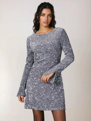 Sinsay - Sukienka mini z cekinami - srebrny