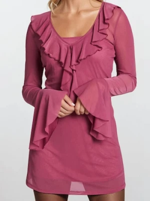 Sinsay - Sukienka mini z falbanami - różowy