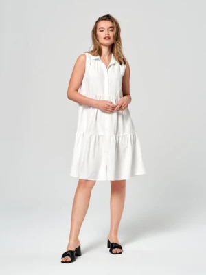 Sinsay - Sukienka mini z falbankami - biały