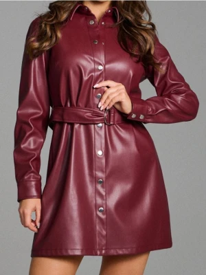 Sinsay - Sukienka mini z imitacji skóry - bordowy