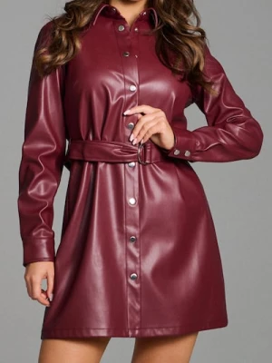 Sinsay - Sukienka mini z imitacji skóry - bordowy