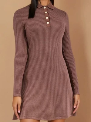 Sinsay - Sukienka mini z kołnierzykiem - bordowy