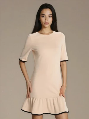 Sinsay - Sukienka mini z kontrastującą lamówką z wiskozą - kremowy