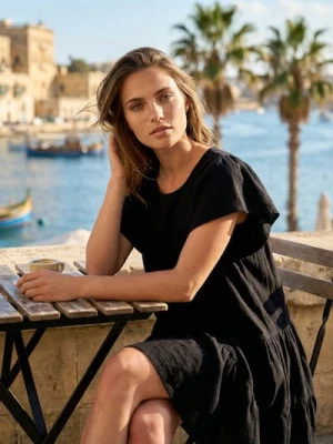 Sinsay - Sukienka mini z lnem - czarny