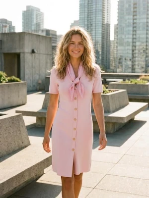 Sinsay - Sukienka mini z marszczeniem w talii i dekoracyjnymi guzikami - różowy